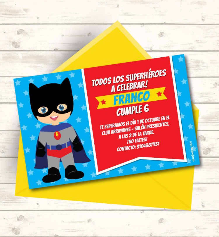 Para aumentar Cielo franja INVITACIONES DE FIESTA SUPERHÉROE